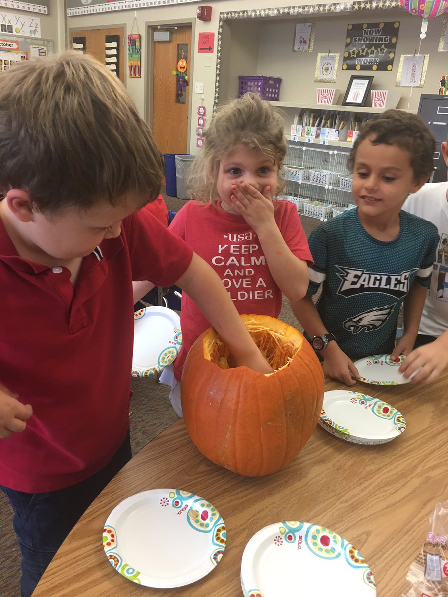 We learned about pumpkins! We learned what is inside of a pumpkin. We think the pulp feels goopy. What did you learn today? #ourdayink