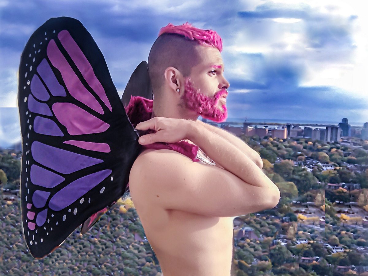 PoloIzquierdoTO's tweet photo. Are you ready for #Halloween ? #CostumeIdeas #PinkButterfly #BoyButterfly #BoyWithWings #PinkBeard #MenWearPink #AboutToFly https://t.co/M0e8s3lhy9