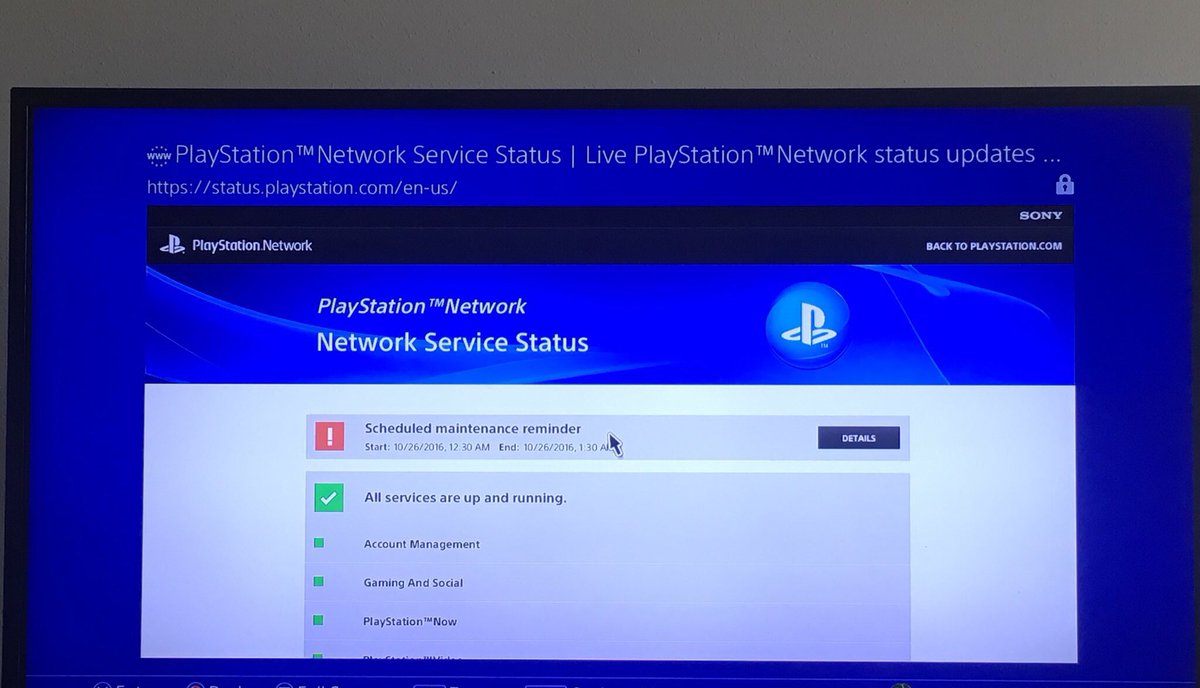 FakeoutRoger's tweet photo. @AskPlayStation My PS4 says it's undergoing maintenance but it's not scheduled and online it says all services are up and running? https://t.co/tjL9JqKP5D