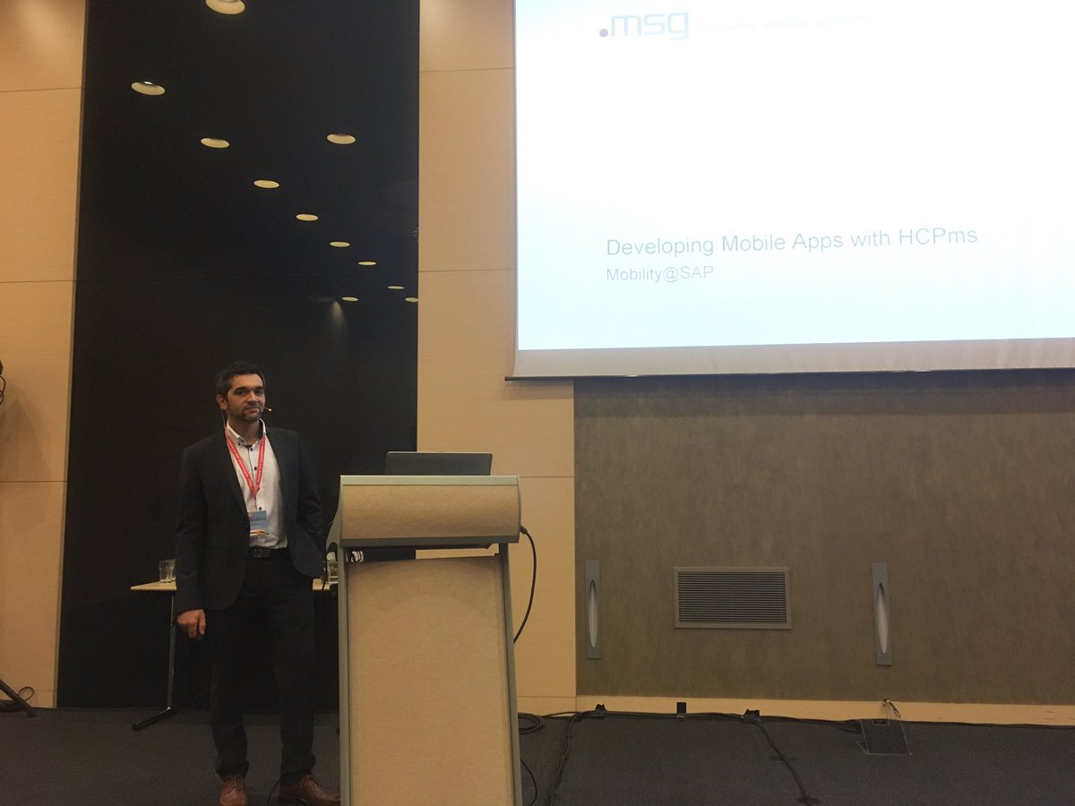 SbgMartin's tweet photo. Now on stage: @veichtj with Developing Mobile Applications with #SAPHCPms at https://t.co/uxXhdGor42 #thisismsg https://t.co/5kBjE2K1xk