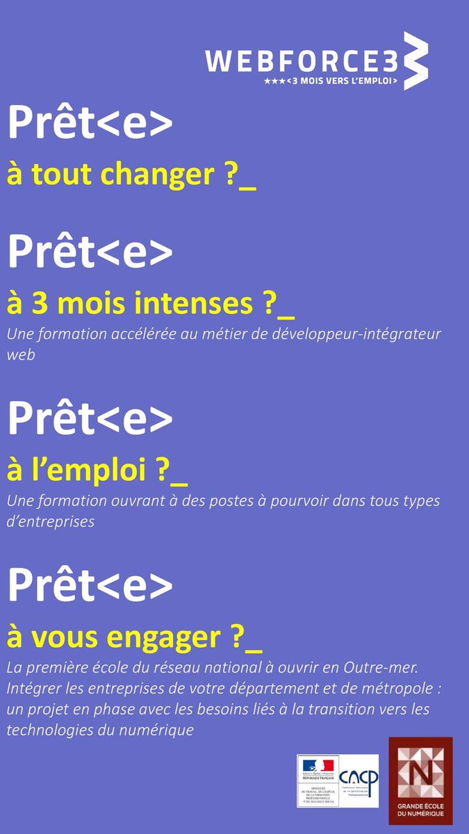 Sissi_Dynamite's tweet photo. Devenez développeur web en 3 mois! Sélections à la MARTINIQUE 24 et 25 octobre. Inscription: https://t.co/3821x73V86 https://t.co/XHWAgL1zMw