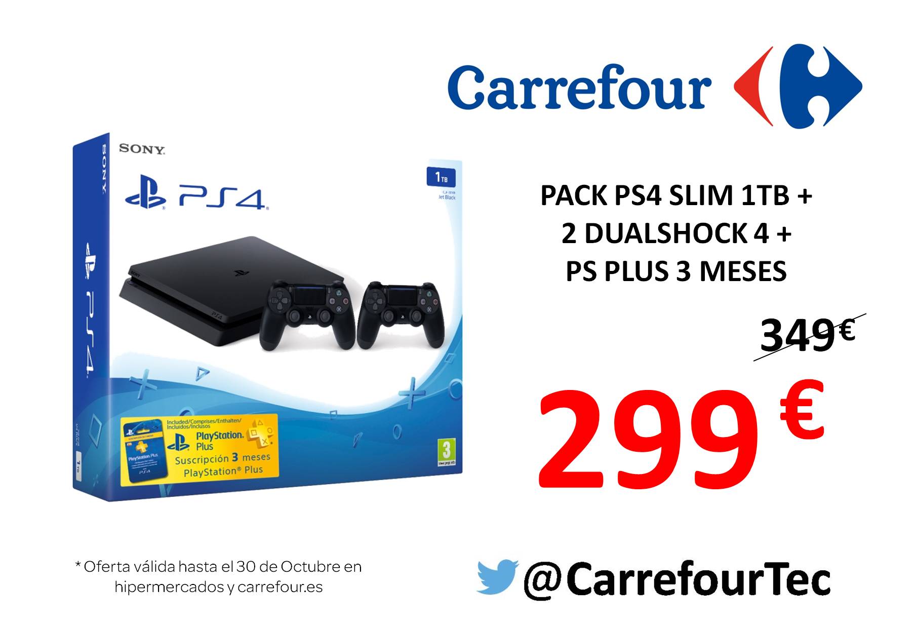 Carrefour Gaming on X Llevate un pack PS4 Slim 1Tb 2 Dualshock 4 3 meses PS Plus por 299 euros hasta el 30 10 https t 7knj7PZgc1 https t W7urNt2TO0 X