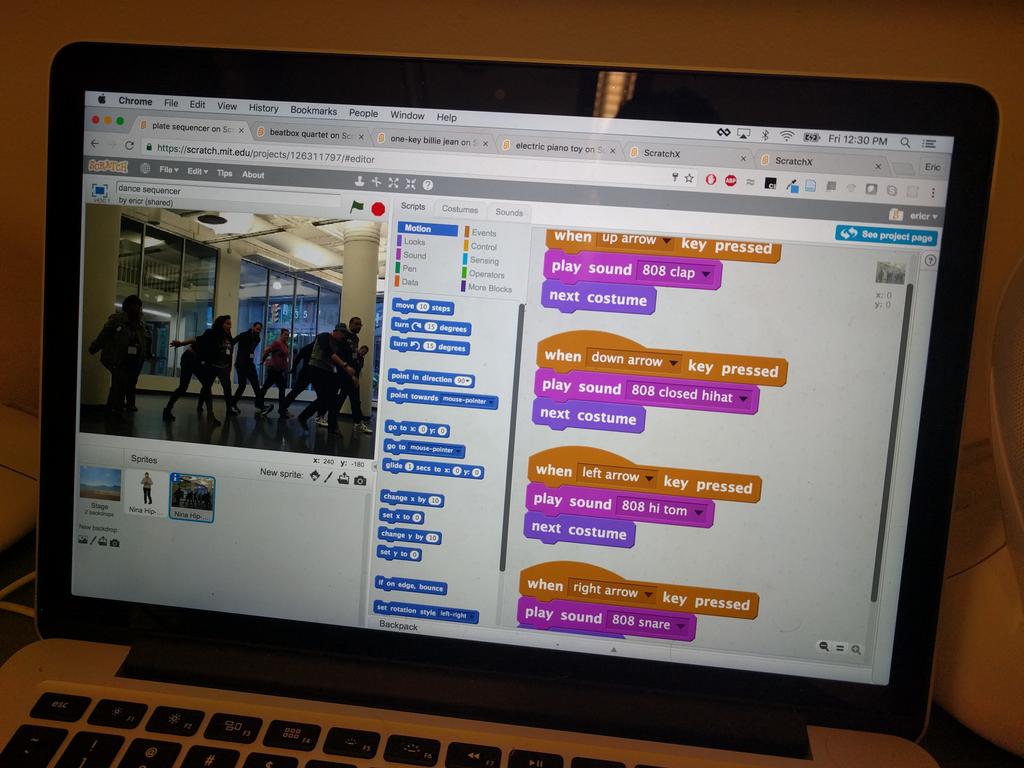 NatalieNONeil's tweet image. Percussion coding with @scratch @makeymakey #hiphopcoding