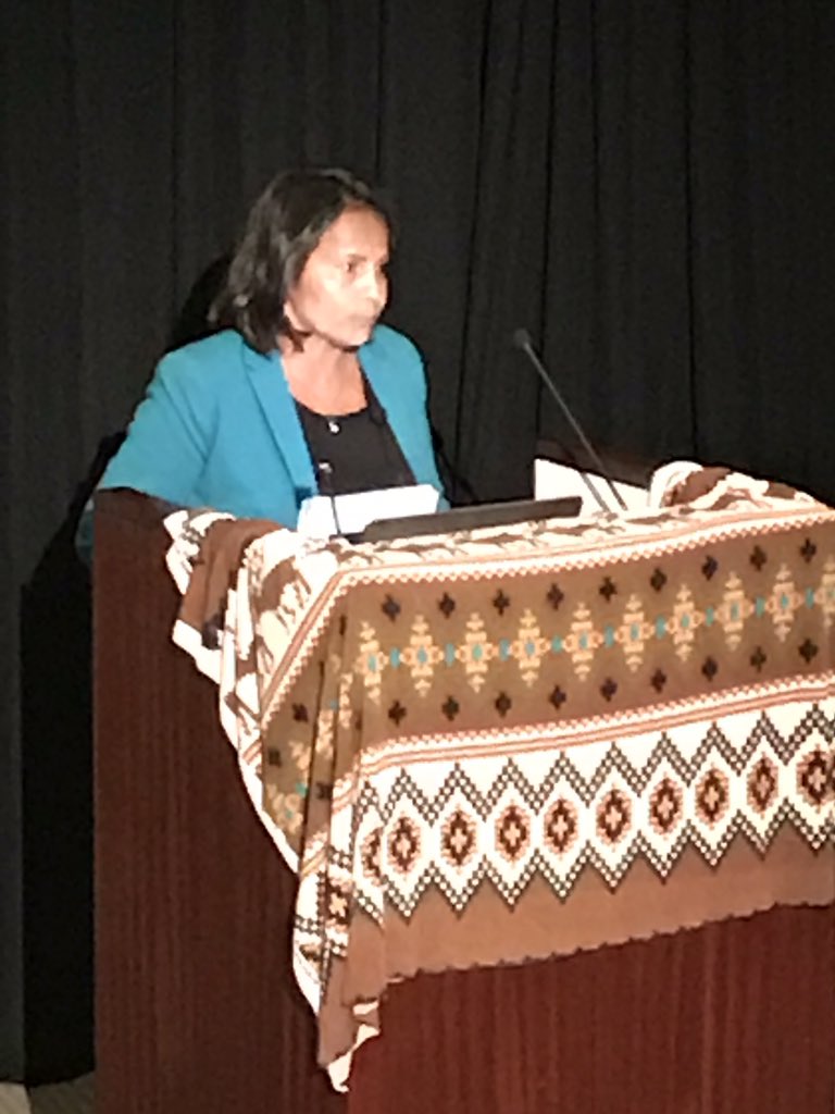 AbRts's tweet photo. Tamara Starblanket addresses the World Indigenous Law Conference in Irvine, California on Genocide of Indigenous peoples in Canada. https://t.co/uMMiB010hp