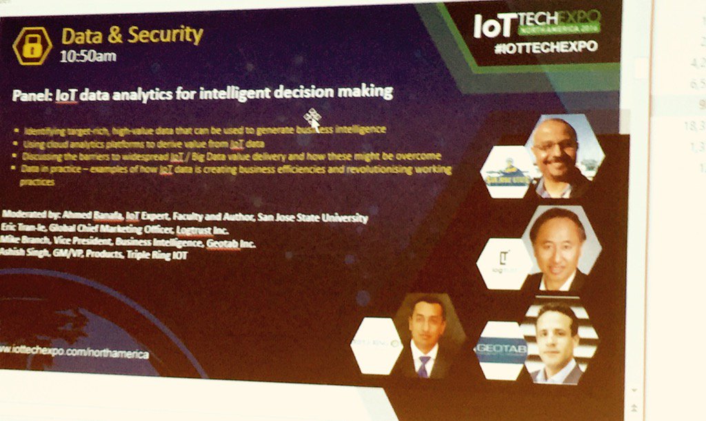 chrisnordlinger's tweet photo. Great #iot #datasecurity session led @bcohen777 and session on #iotdatasecurity &amp; #decionmaking by @BanafaAhmed https://t.co/xogXXmvJgm