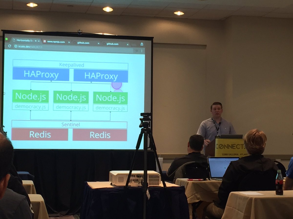_ChrisMorrow's tweet photo. Great talk on scaling NodeJS with James Simpson! @connect_js #ConnectTech2016 https://t.co/ilso5bYRKJ