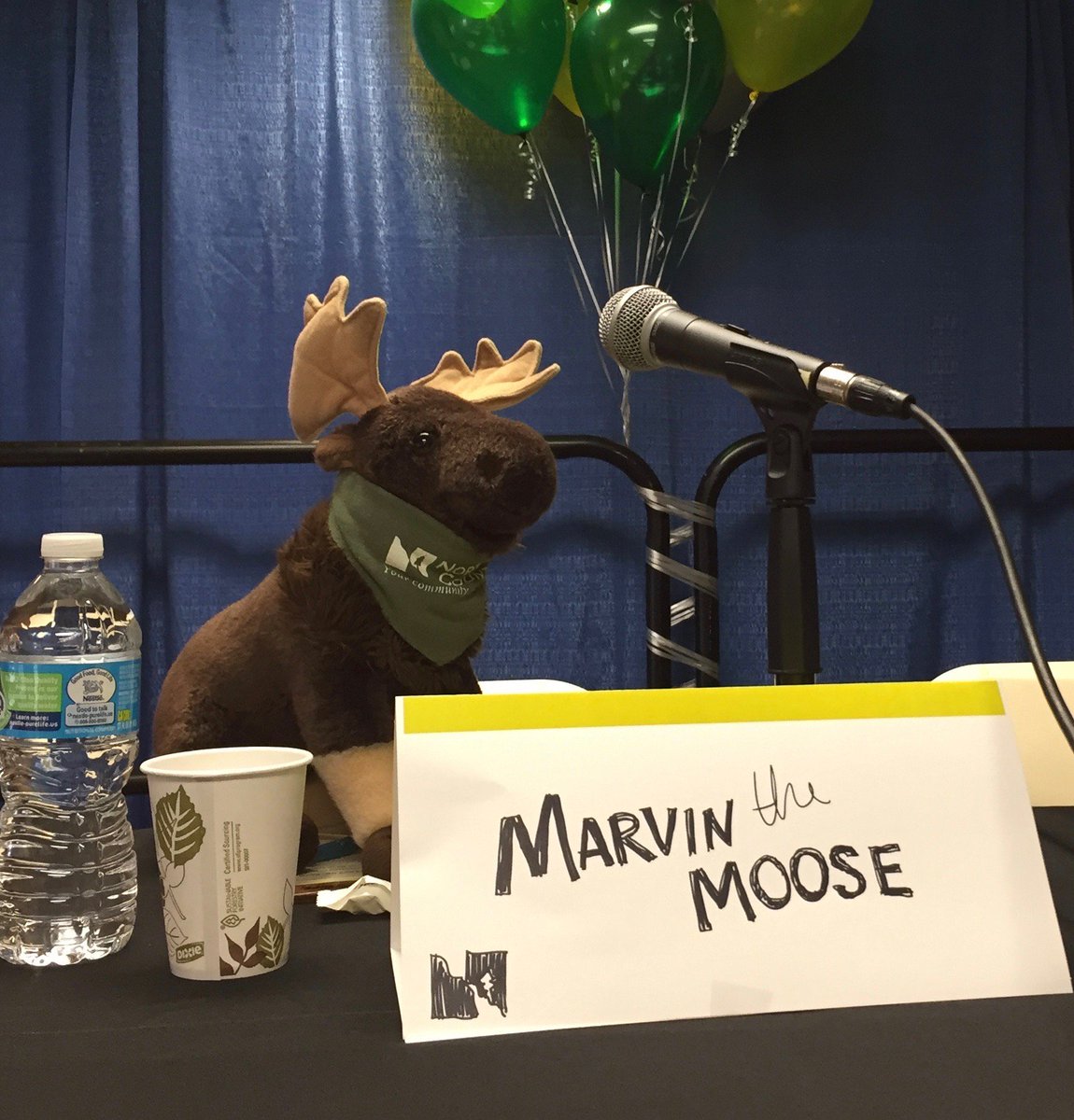 NorthCountryCU's tweet image. Marvin tried crashing the Lightning Talks at #TechJamVT but we ushered him out of the room before they began! #mooseontheloose #techjam2016