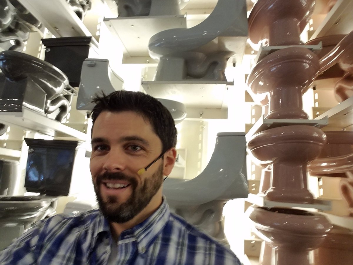 Great first session at #kohlerfoodwine! How can you not enjoying presenting with the wall of toilets behind you?  <a href="/TheAmericanClub/">The American Club</a>