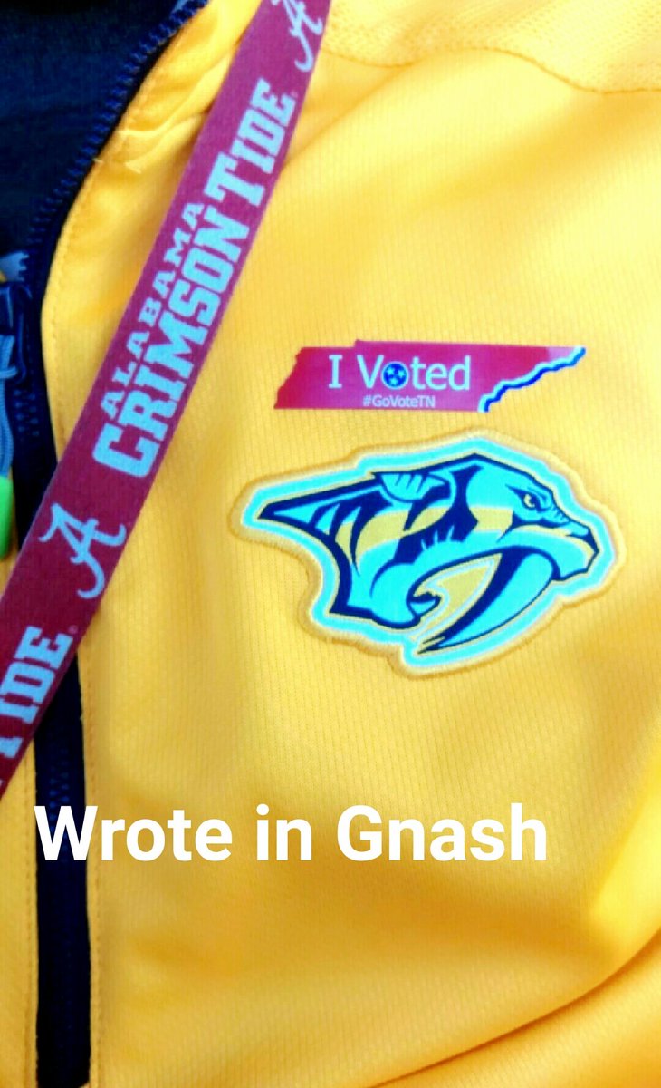 woodfinx's tweet photo. Decided @Gnash00 was the most viable option. @UofACrimsonTide/@PredsNHL on the ticket too. #MakeAmericaGritAgain #GoVoteTN #WinnersInTheWH https://t.co/FjtwDlRLmR