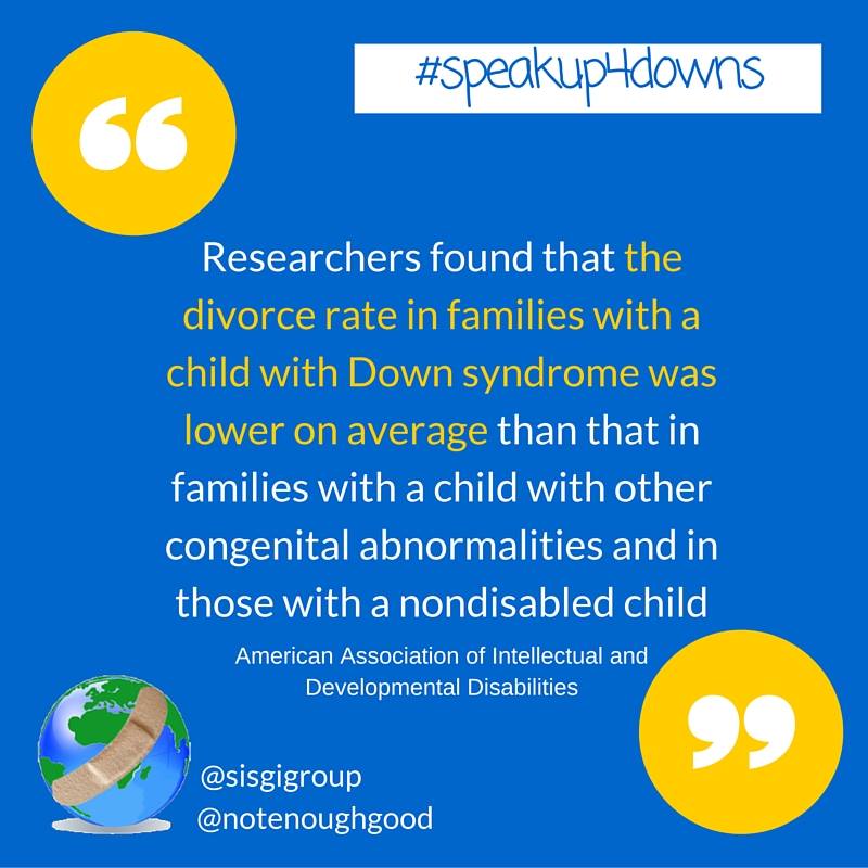 Notenoughgood's tweet photo. With a 50% #divorce rate in the US, it's nice to know that there are factors that can make a positive impact #speakup4downs #dsam15 https://t.co/GGBjcWkvvr