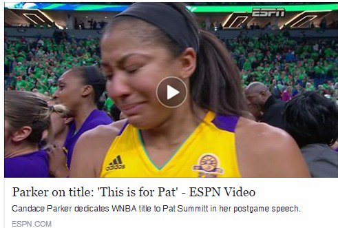 CHEMISTRYUTK's tweet photo. #ThisisforPat Candace Parker dedicates #WNBA title to #PatSummitt in her speech. @UTKnoxville @LadyVol_Sports https://t.co/aMc3uQ6wfV https://t.co/eGbf7fmxjW