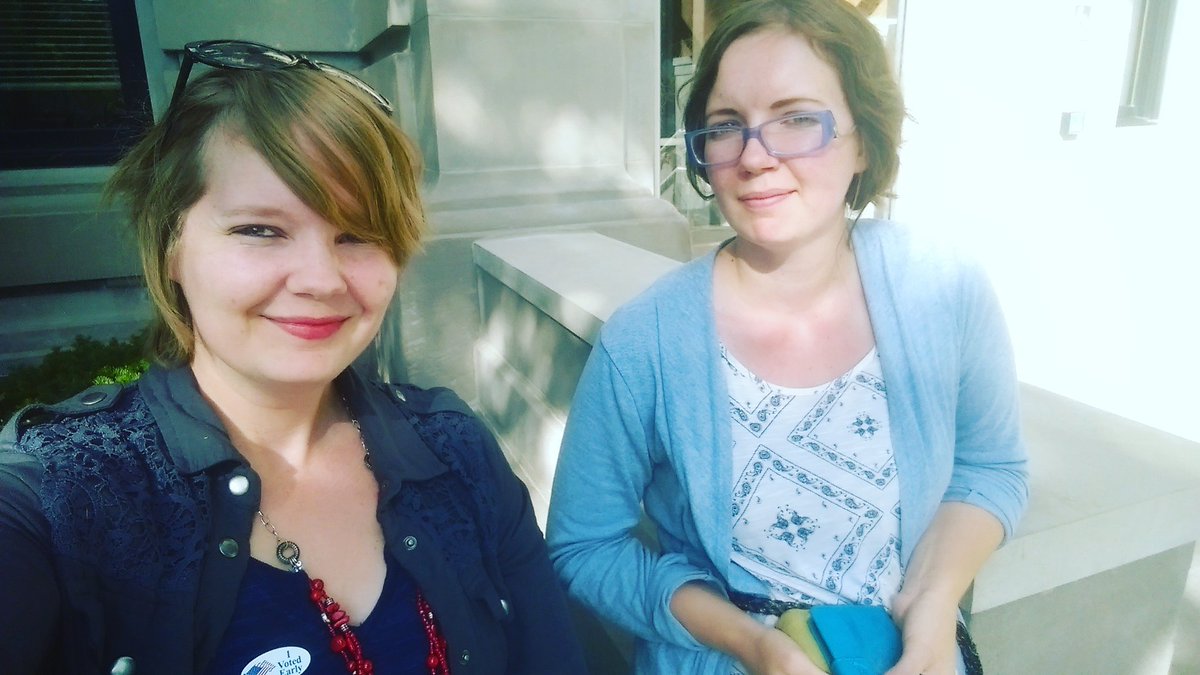 Sue_Graber's tweet photo. @HillaryClinton, my sister and I voted early! You're going to be an amazing President! #HoosiersforHillary #NeverTrump https://t.co/jR5JBTwaVa