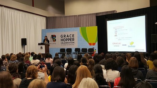 LinkedInLife's tweet photo. Our last @LinkedInEng #GHC16 speaker, Vinitha presenting on Hadoop to a full house! #womenintech #linkedlife https://t.co/1hlp71KOMt