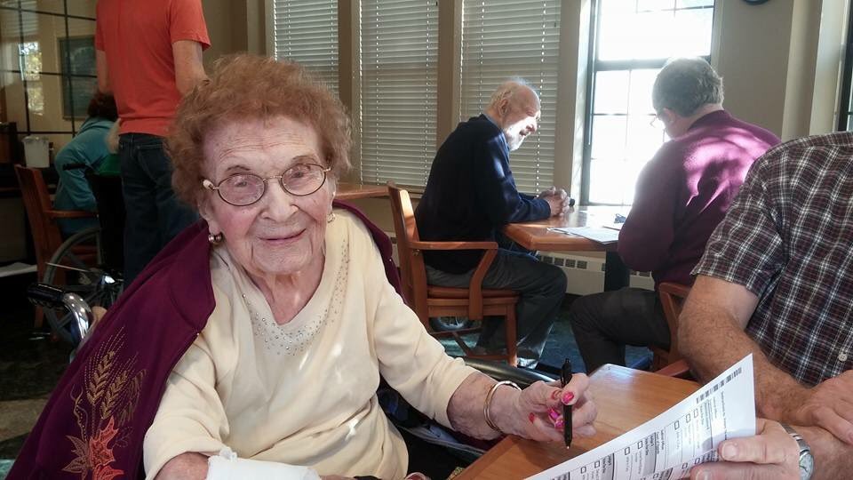 abellus5's tweet photo. When she was born, women didn't have the right to vote. Today my 102 year old grandma cast a historic ballot. #ImWithHer https://t.co/uYm8aKNepP