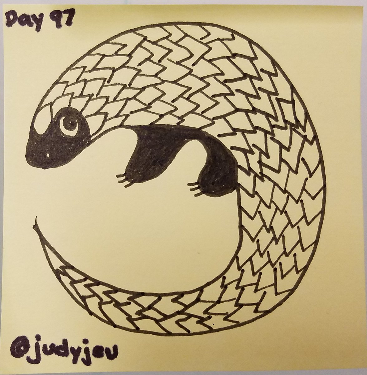 judyjeu's tweet photo. Day 97 of #100daysofstickies @imprivatadesign. Save the pangolins! https://t.co/90MHZp4Wy7