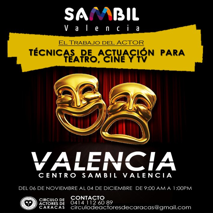 gentebohemia's tweet photo. "EL TRABAJO DEL ACTOR" - (INSCRIPCIONES ABIERTAS)
 Info: Al Correo va @GrupoTeatroB @Alc_Bejuma @tusambilvln @N24_carabobo @eventosVLN https://t.co/eoLOK2wlwV