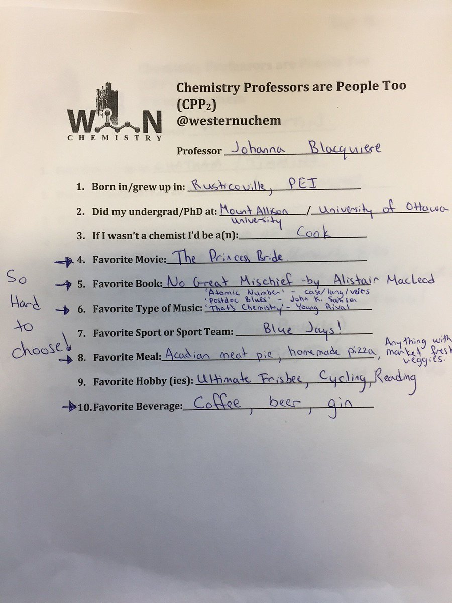 westernuchem's tweet image. This week in Chemistry Professors are People too #CPP2 is our newest faculty member @jmblacquiere @westernuscience #westernu