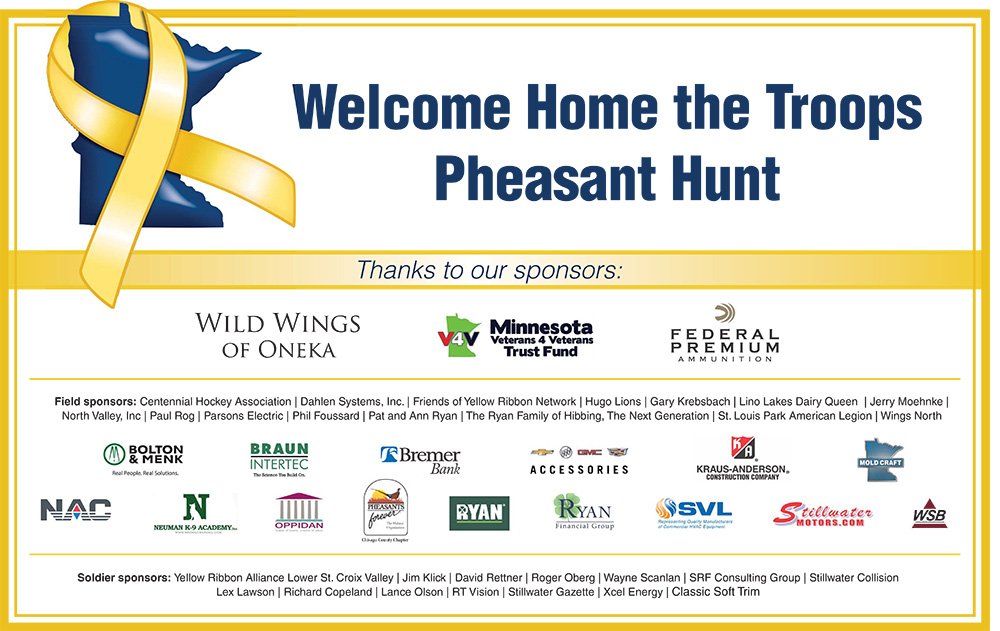 krausanderson's tweet photo. Thanks to the Sponsors of the Welcome Home the Troops Pheasant Hunt for making it a #GreatDay #WildWingsOneka #HugoMN #YellowRibbon https://t.co/0Bhc7YDQgF