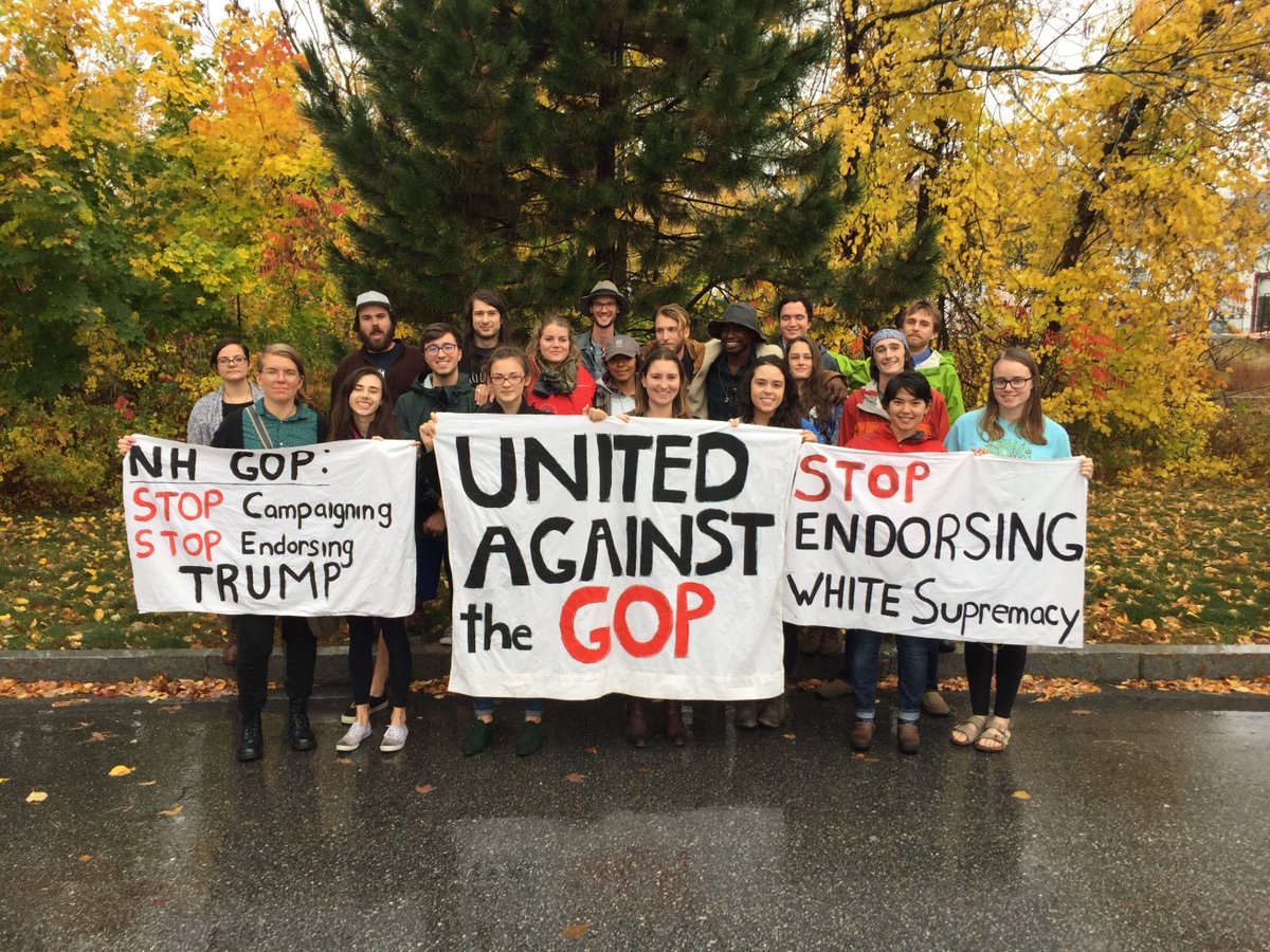 I just sat in at the NH GOP to demand they denounce Trump and stop campaigning for him. #TrumpVSAllOfUs