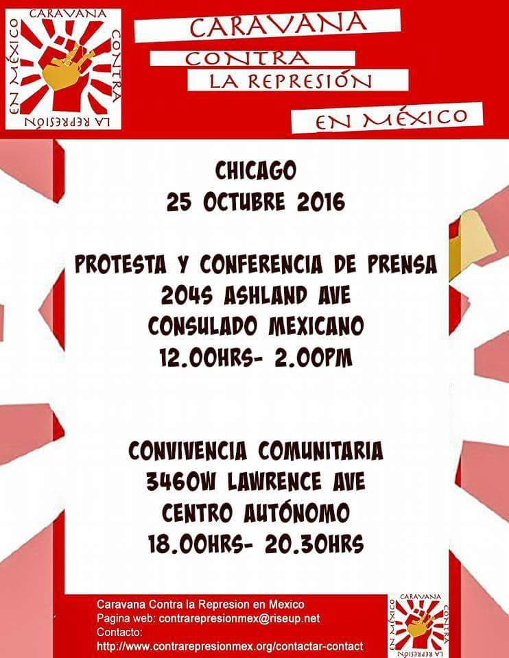 Yosoy132Chitown's tweet image. Las actividades de #Caravanavsrepresión en Waukegan &amp;amp; Chicago 
23 al 25 octubre 
#stopplanmerida