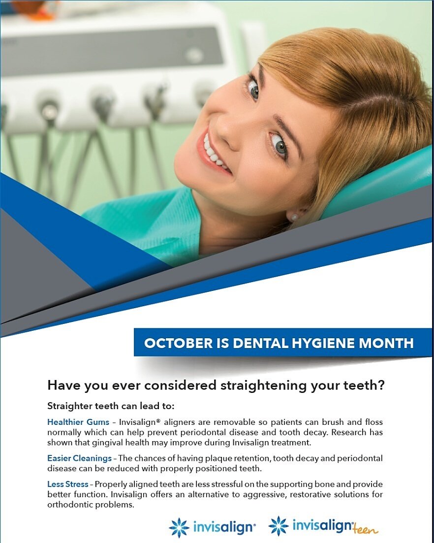 EbyDental's tweet photo. October is Dental Hygiene Month.
What can straighter teeth do for you?
#invisalign #gowireless. https://t.co/eUlB1dmWil