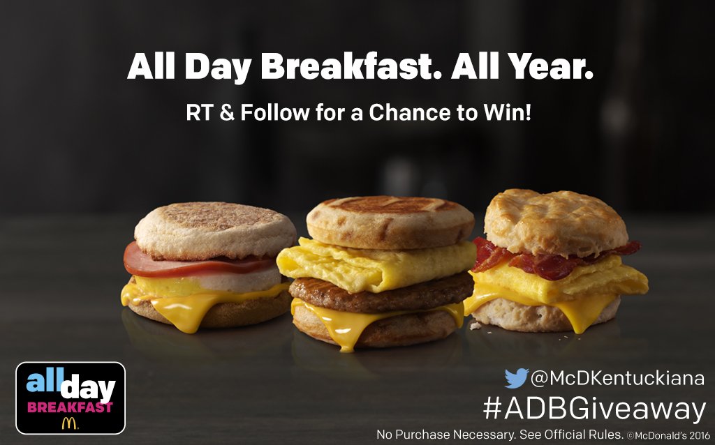 McDKentuckiana's tweet photo. #ADBGiveaway Round 2! RT &amp; Follow for a chance to win All Day Breakfast for a YEAR!! 🙌 https://t.co/f1VylAGTKk https://t.co/4TUGoAfAqO