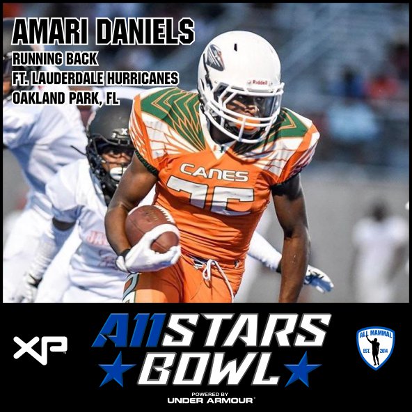 A11StarsBowl's tweet photo. Amari Daniels ,RB for the @TheFYFL #Hurricanes, named to @UnderArmour @A11StarsBowl roster. 
@LaVarArrington @SnoopDogg @NationsBestFB https://t.co/MybBDDW1LU