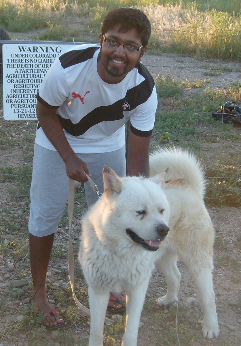 altcolo's tweet photo. @YatraHills Vivek gave a hand walking dogs while staying over night with us
as he cycled across America
#transam2016 #cyclist
#SEColorado https://t.co/ZARO1x1G0a