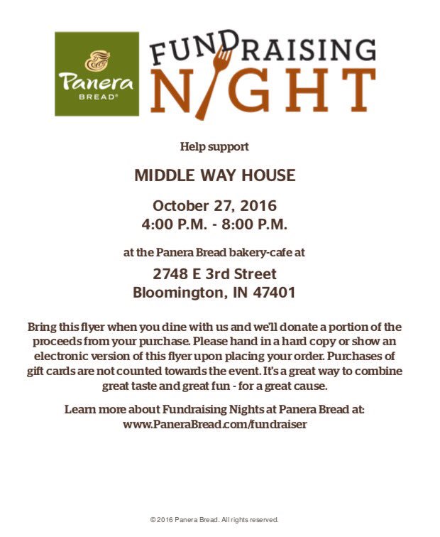 Middle Way House is having a dine &amp; donate this Thursday!