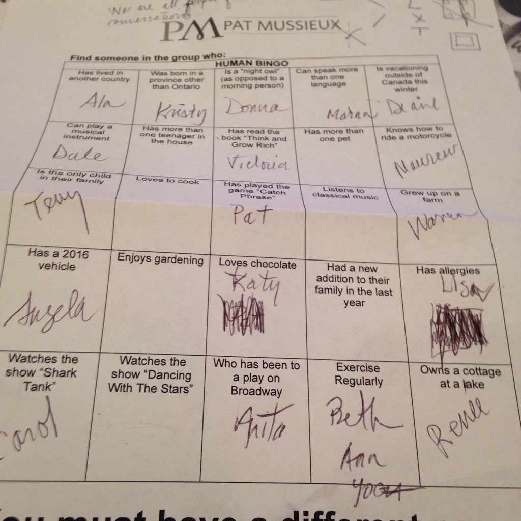 Srenousvaux's tweet photo. Played human bingo to learn about others. Great networking game to start conversations at #insideWMT2016 https://t.co/l4fX9Dh2z9