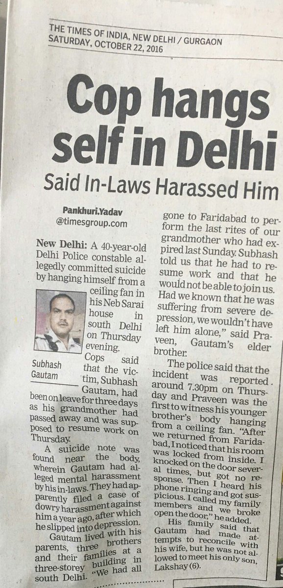 As we screen #MartyrsofMarriage today, one more life is lost. Subhash Gautam slipped into depression aftr #498A , wasn't allowed to meet son