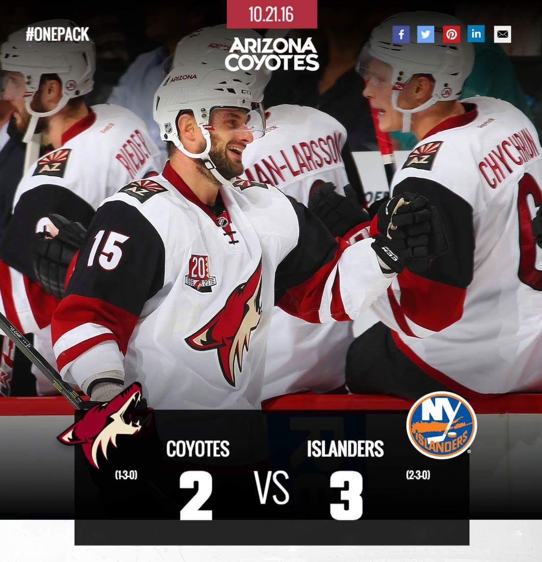 Missed #ARIvsNYI?  Here is our Interactive Postgame Report: game.arizonacoyotes.com/2016-10-21 https://t.co/QhIU5oBLCY