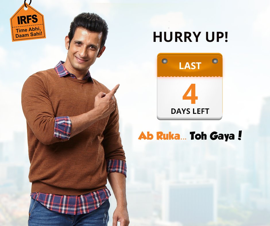 irfsindia's tweet photo. Hurry last 4 days left to get the best deals at #IRFS2016 India's biggest Realty Flash Sale! Log on to https://t.co/t0c7Ot1MBX
#RukaTohGaya https://t.co/oD2OChj9h5