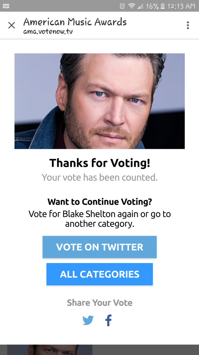 sunbunny916's tweet photo. Vote for @blakeshelton 😍 https://t.co/Kvkttm3t5U