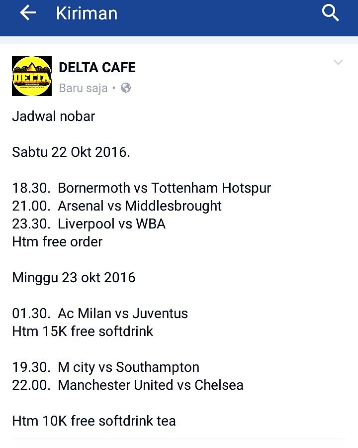 Deltacafeid's tweet photo. Jadwal week end kali ini https://t.co/HAnWPoMCCk