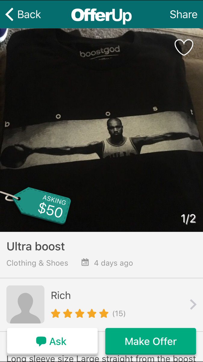stronglikebull8's tweet photo. @OhItsTeddy dang bro.. found a boostgod shirt on OfferUp. #reselleralert https://t.co/8asyxw5C74