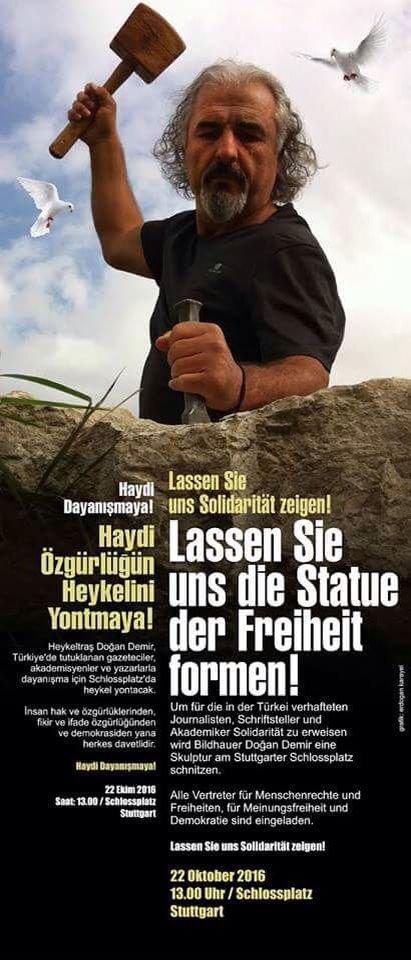 DoganDemirART's tweet photo. @LeventUzumcu tutuklu gazeteci va yazarlar için bugün 13'te Stuttgart Schlossplatz'da 6 saat heykel yontacağım. Lütfen paylaşın. https://t.co/QrrflDgFzz