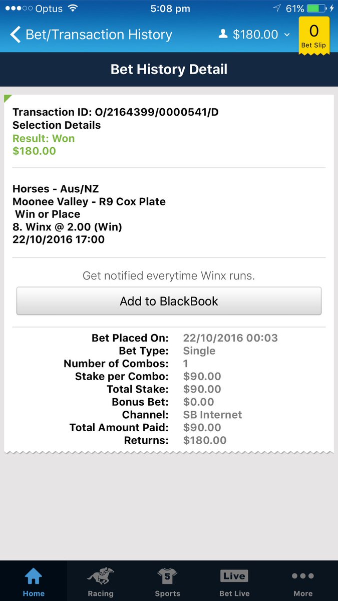 BetsMulti's tweet image. #Winx has only gone and done it !! . Balance is at $180 #CoxPlate