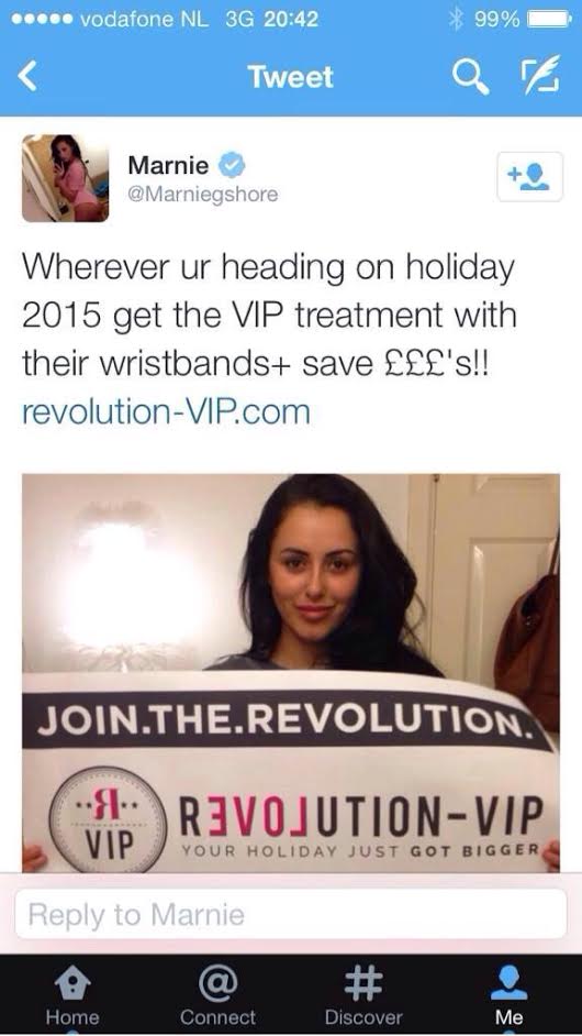 Marnie #Geordieshore knows how to party! Make sure you take her advice and get your VIP Wristbands. On SALE Revolution-vip.com
