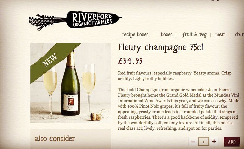SagasuDrinks's tweet photo. OMG @riverford @riverfordfarmshops has my favourite @champagne.fleury !!! @fleury.morgane @macavefleury #vinbiodyna… https://t.co/07cCBlcLkZ
