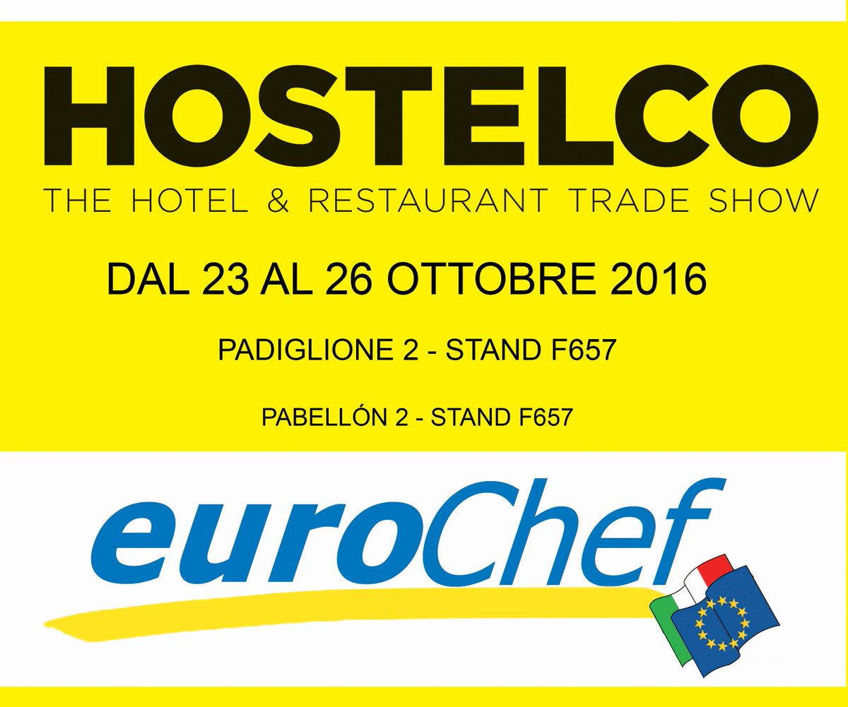 eurochefsrl's tweet photo. Saremo presenti alla fiera Hostelco di Barcellona dal 23 al 26 Ottobre. Vi aspettiamo al pad 2 stand F657
#hostelco #food @Hostelcobcn https://t.co/Wo8i1uEULP