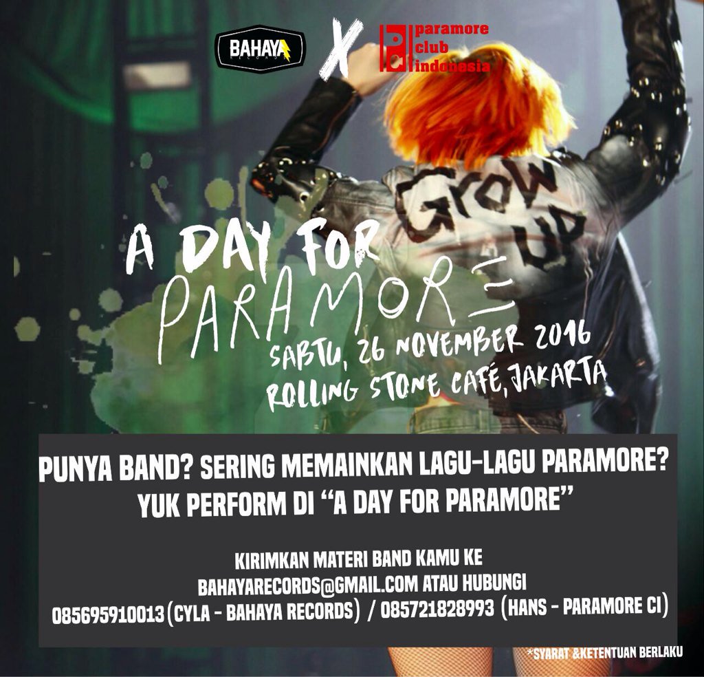 Mark this date guys!!
📌Sabtu, 26 November 2016
At Rolling Stone Cafe
Jakarta