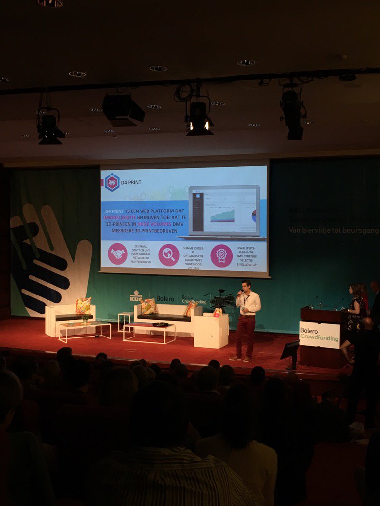 BoleroCrowdfund's tweet photo. .@Dimension4xyz heeft 'D4 Print' ontwikkeld, een webapplicatie om hoge volumes te 3D printen. #pichtime #KBCSSummit https://t.co/N2a0Cyv2Oh