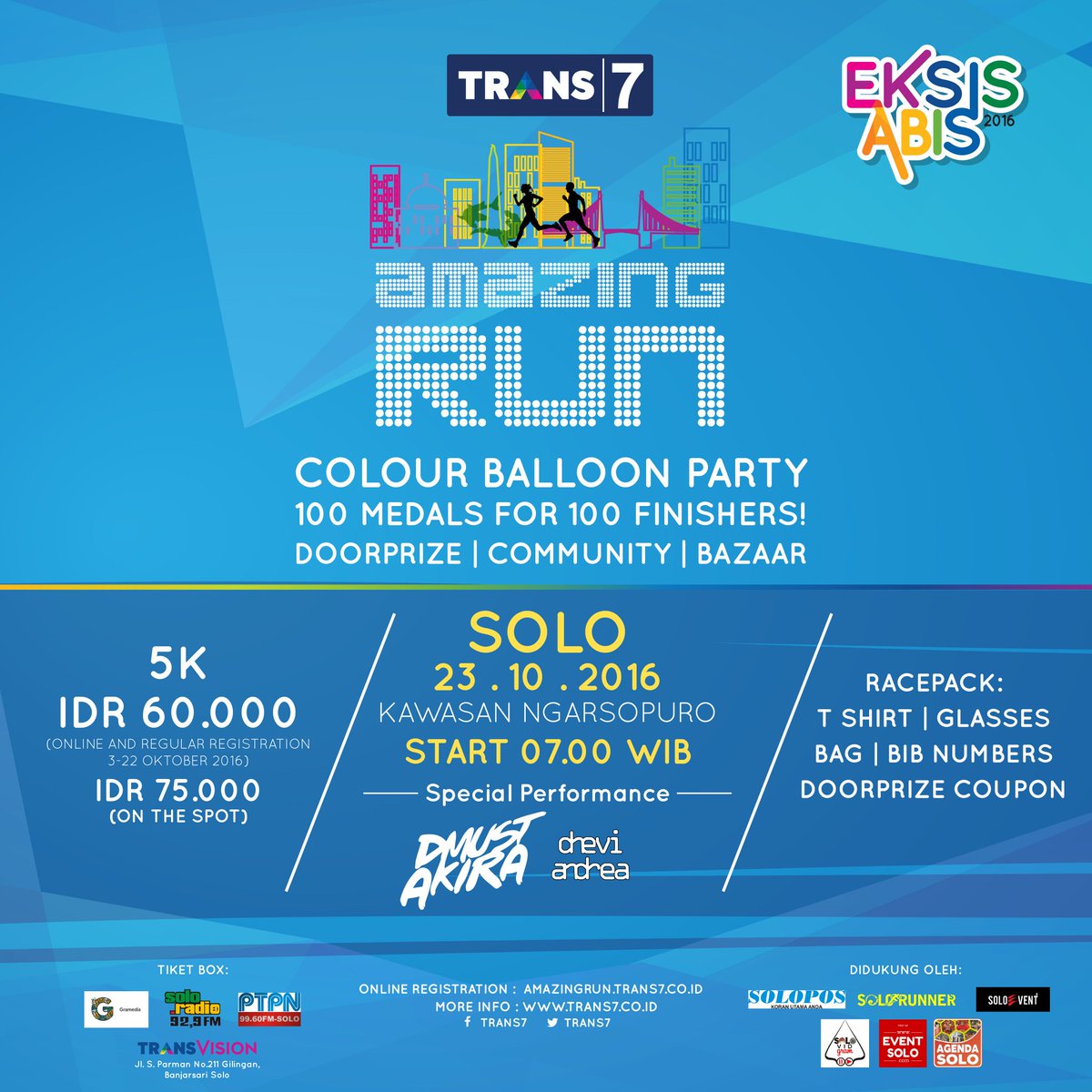 AgendaSOLO's tweet photo. Amazing 5K Run! Dapatkan tiketnya online atau di tiket box yg tertera. Info https://t.co/8idXKdJHGB #AmazingRunSolo @TRANS7 https://t.co/JBzRNI3WfJ