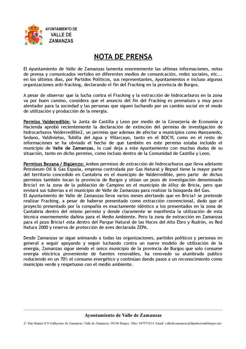 Mikele_V's tweet photo. El Ayto. de Zamanzas alerta de que el fracking todavía hoy es una realidad en #Burgos y no debemos bajar la guardia ni abandonar la lucha. https://t.co/hgnHZ0Se2O