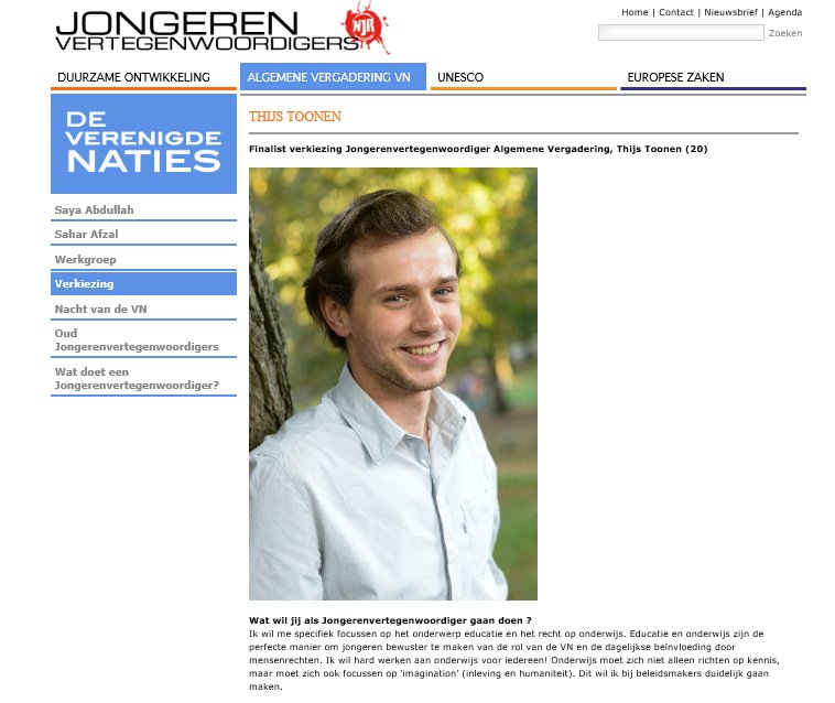 Thijs Toonen wil als jongerenvertegenwoordiger van de VN bijdragen aan goed onderwijs voor alle jongeren. SMS Thijs naar 5040.