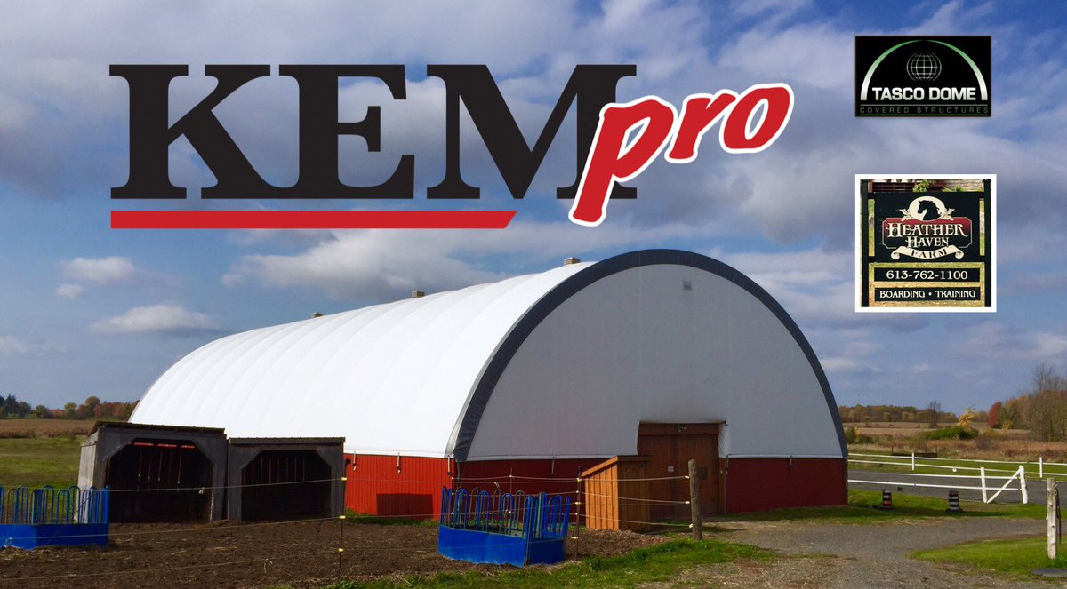 KemproConstruct's tweet photo. Beautiful riding arena built at Heather Haven, North Gower allowing the happy owners and their boarders to ride 365 #kempro #tascodome https://t.co/TQVspZ7XXX