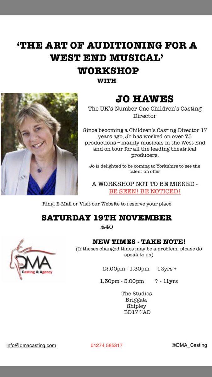 DMA_Casting's tweet photo. JO HAWES Workshop. Changed Times. See You There. https://t.co/bJk2DhQ6nt