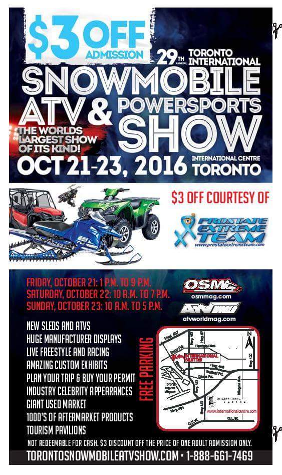 pet4pc's tweet photo. Day 2 of @SledATVShowTO come by and see us.Enjoy a 3$ off coupon from us and come say hi. #prostatecancercanada #ProstateExtremeTeam https://t.co/uDMh4DzKHz