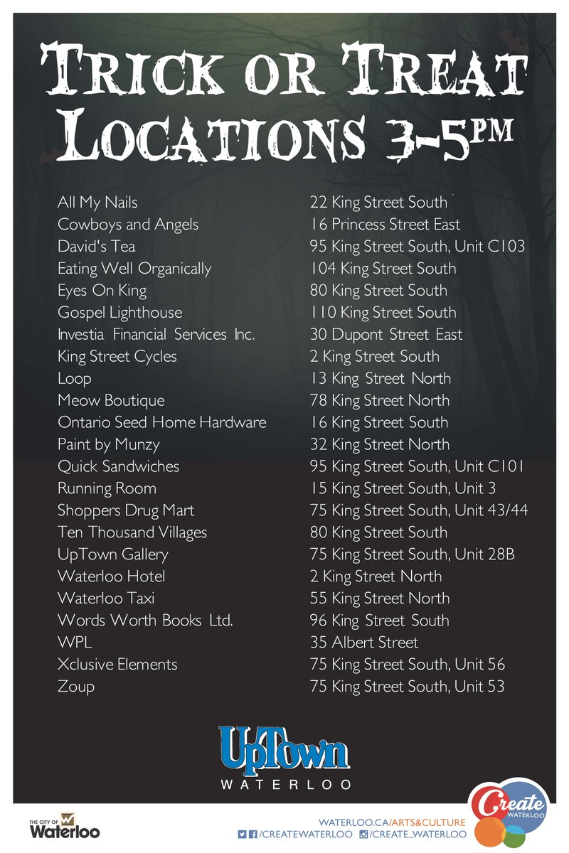 CreateWaterloo's tweet image. #TrickorTREAT at @UpTownWaterloo businesses from 3-5 TODAY! #candycandycandy